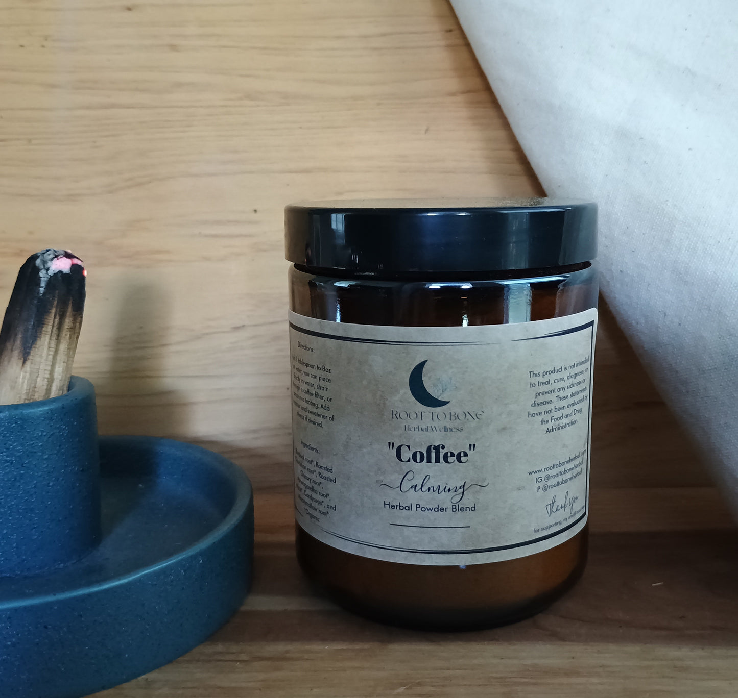 herbal coffee to replace your morning coffee, roasted chicory flavor, roasted dandelion root, moves stagnation helps move the bowels, improves digestion