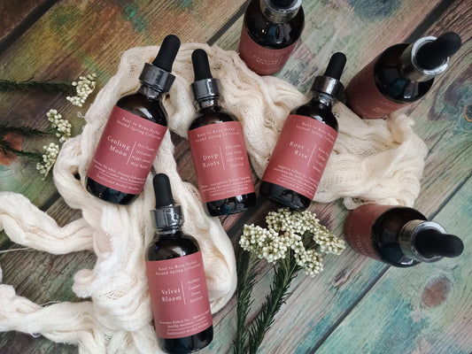 Tincture bottles with flowers