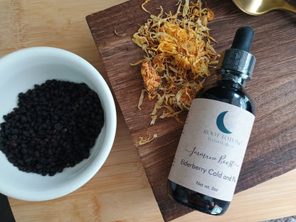 elderberries combined with calendula and echinacea helps to prevent and ease cold and flu symptoms